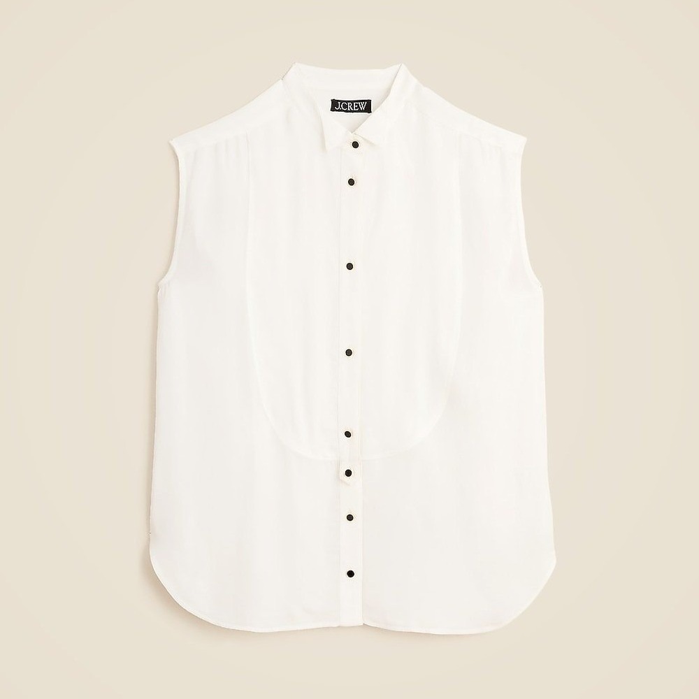 J.Crew Jules Sleeveless Tuxedo Top Women 12 Ivory Bib Front Viscose Classic Chic